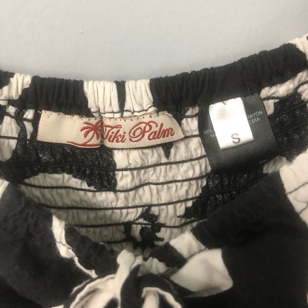 tiki palm hawaiian themed flower black and white vintage y2k strapless - Picture 5 of 11